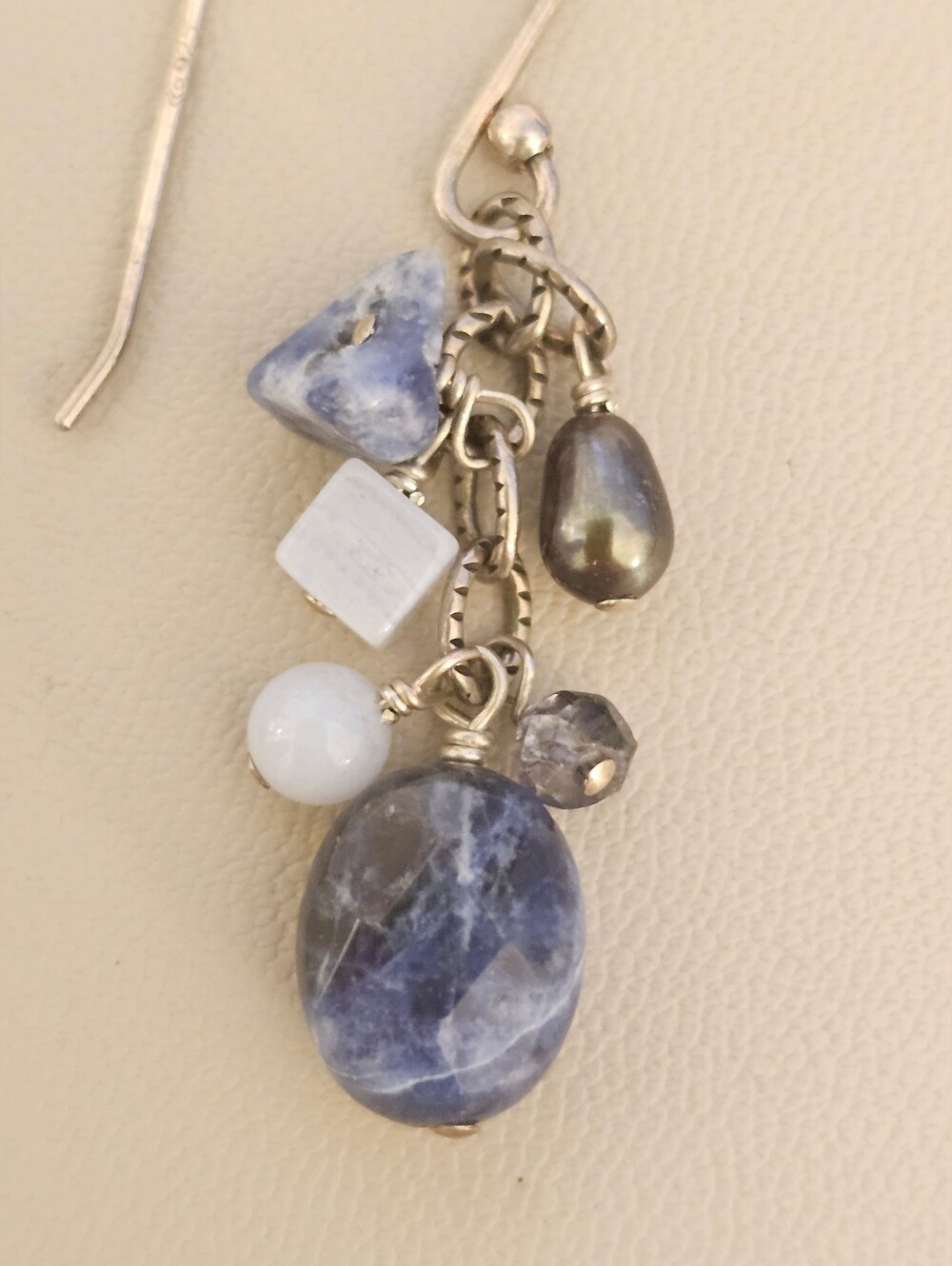 925 STERLING SILVER Sodalite and Blue Agate Drop Earrings - Picture 2 of 3